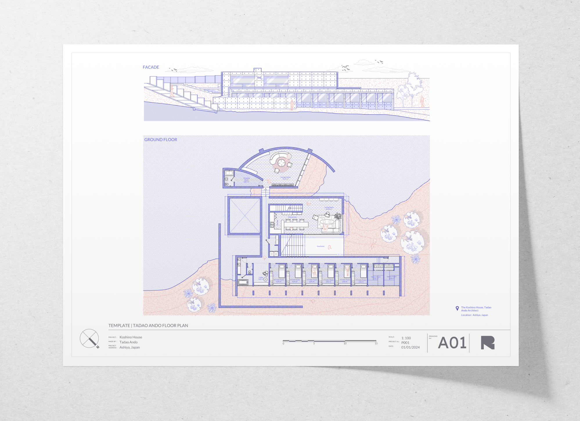 Tadao Ando Koshino House floor plan