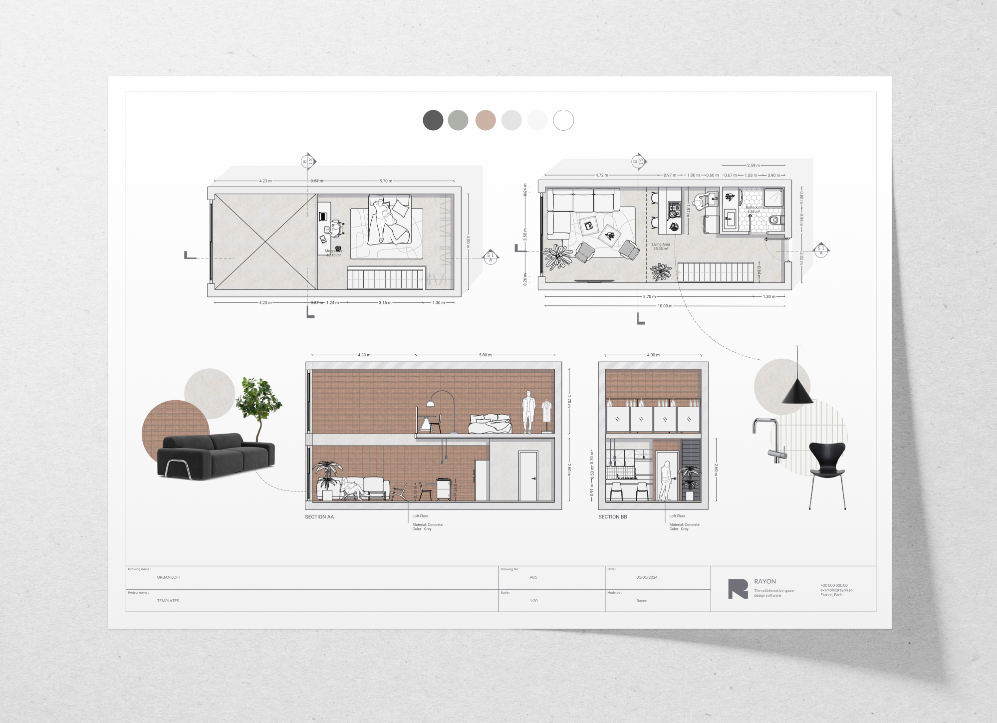 Urban loft floor plan template