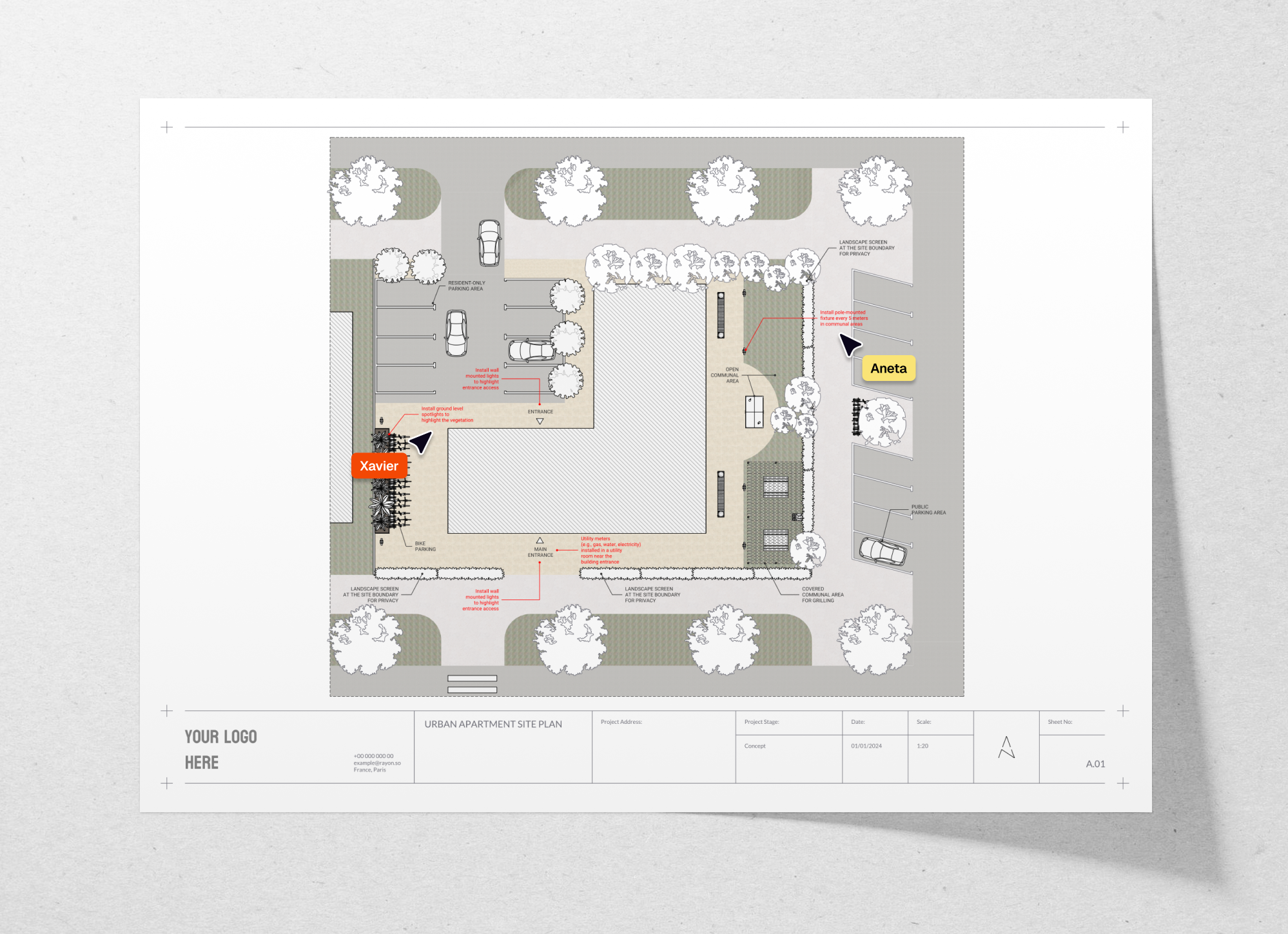 Urban apartment site plan template