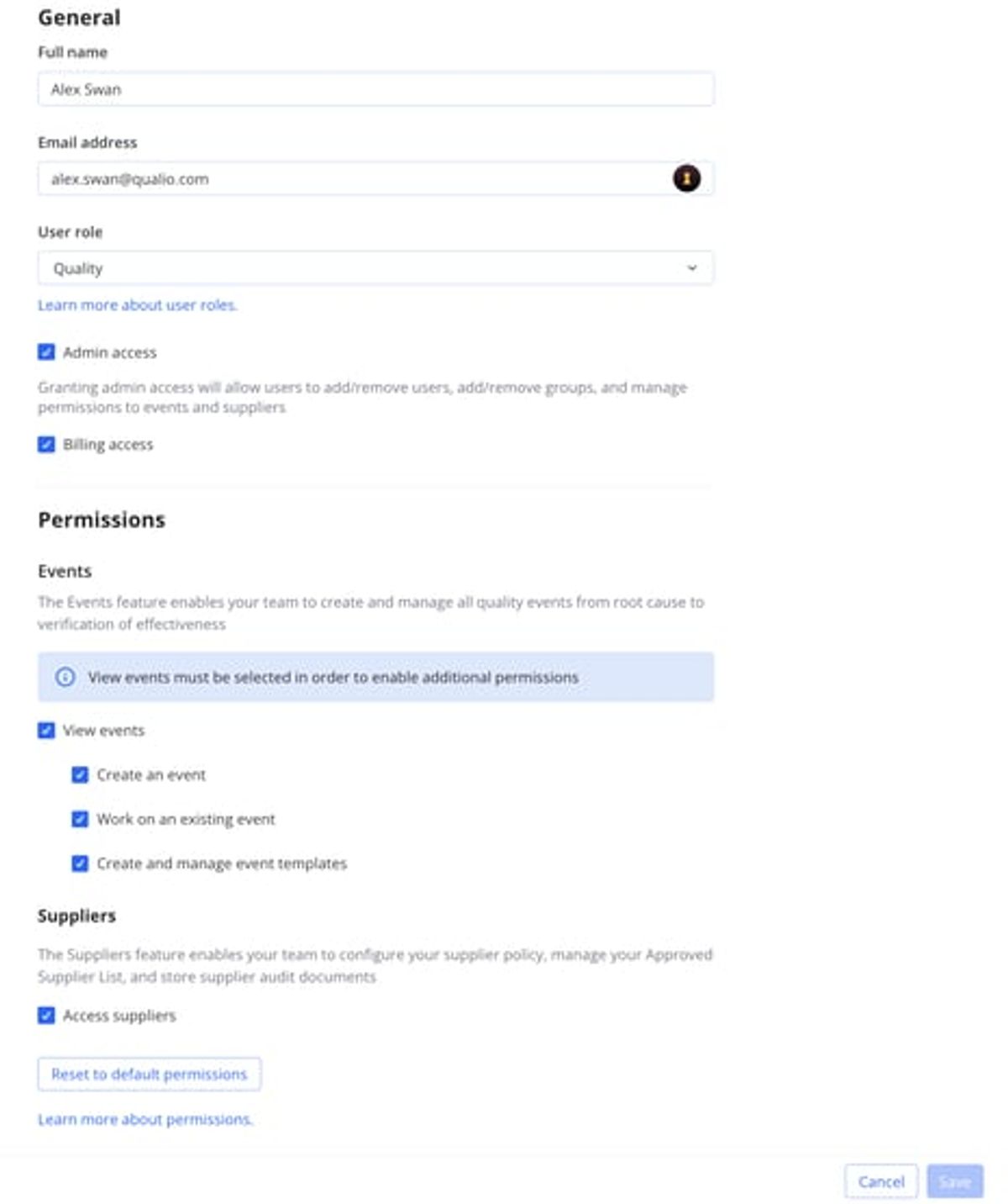 Supplier permissions