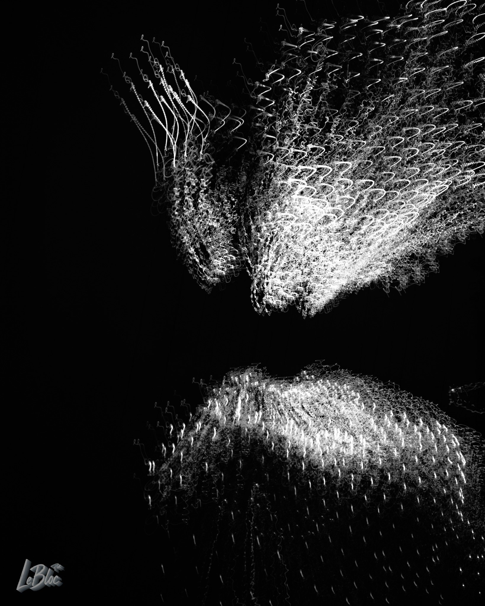 Layered white light unfolds above its own reflected mass