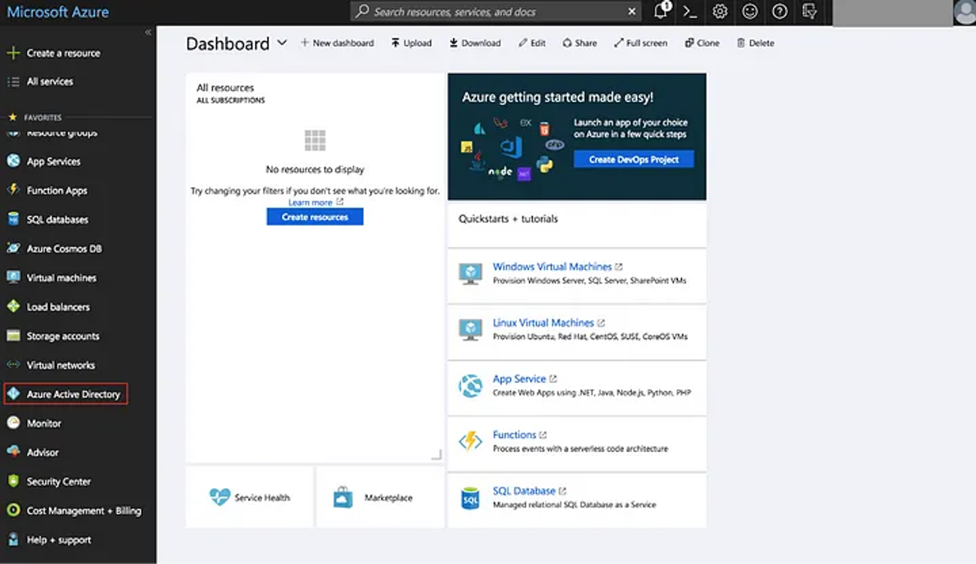 Microsoft Azure Dashboard
