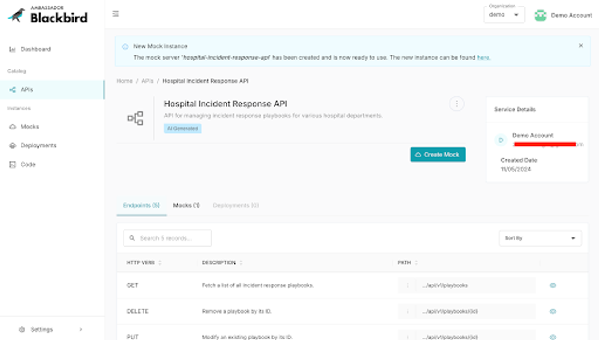 Blackbird API Development Dashboard