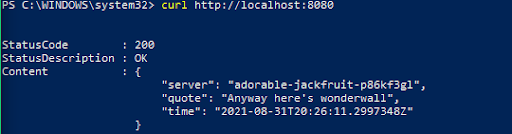 quote service is running on localhost:8080