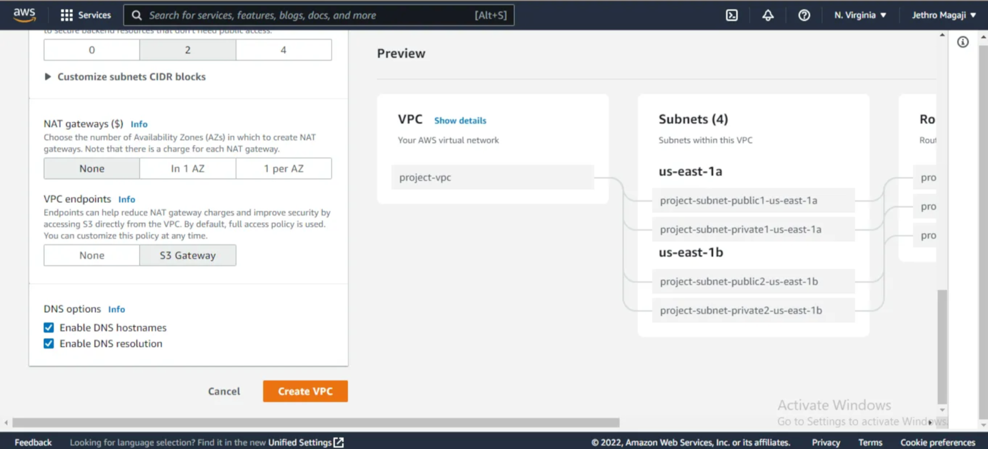 VPC dashboard AWS