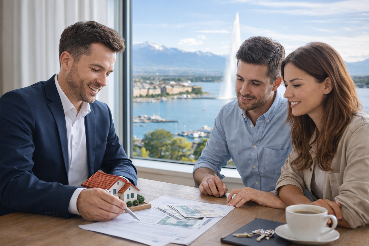 Real estate meeting with a lake view