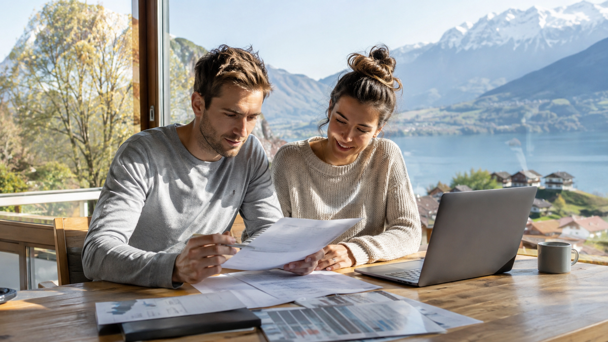 Couple frontalier préparant un achat immobilier en Suisse
