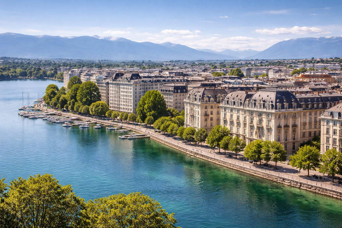 Panoramic view of Geneva and the lake