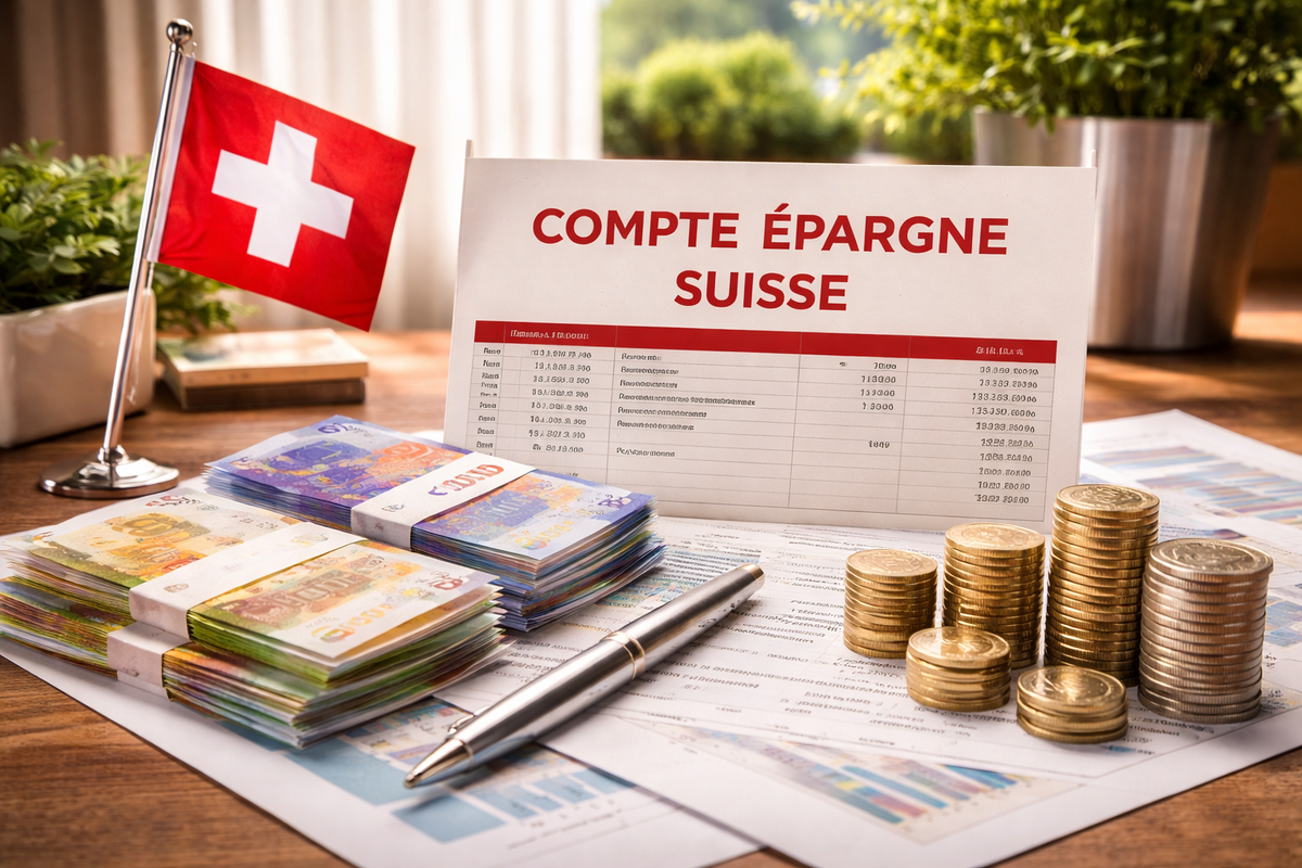Savings account with money and a Swiss flag