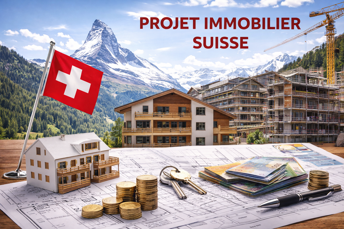 Swiss real estate project with keys and house