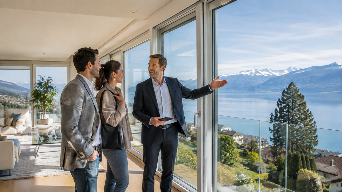Visite d’un bien immobilier en Suisse avec un conseiller