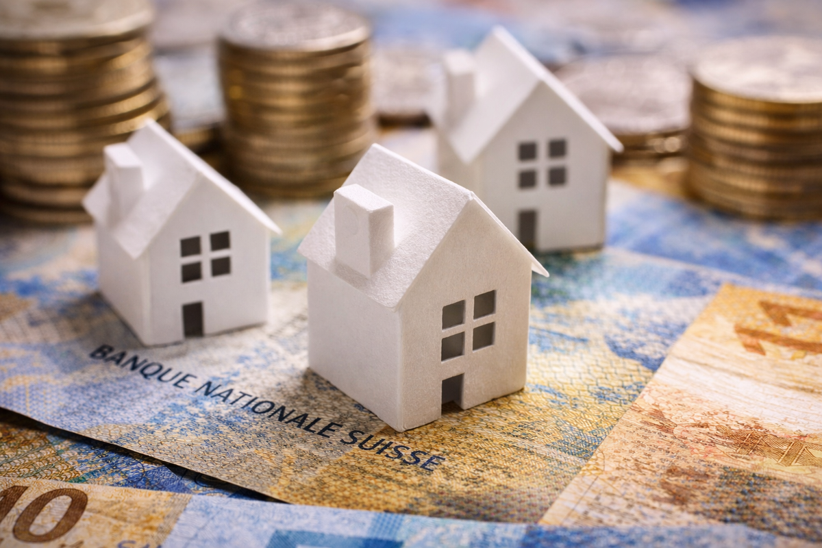 Miniature houses on Swiss banknotes