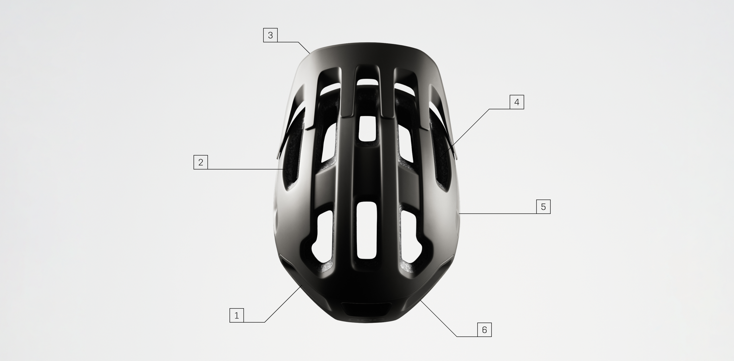 A top-down image of the new Cularis helmet, with numbers denoting some of the helmet’s technical features.