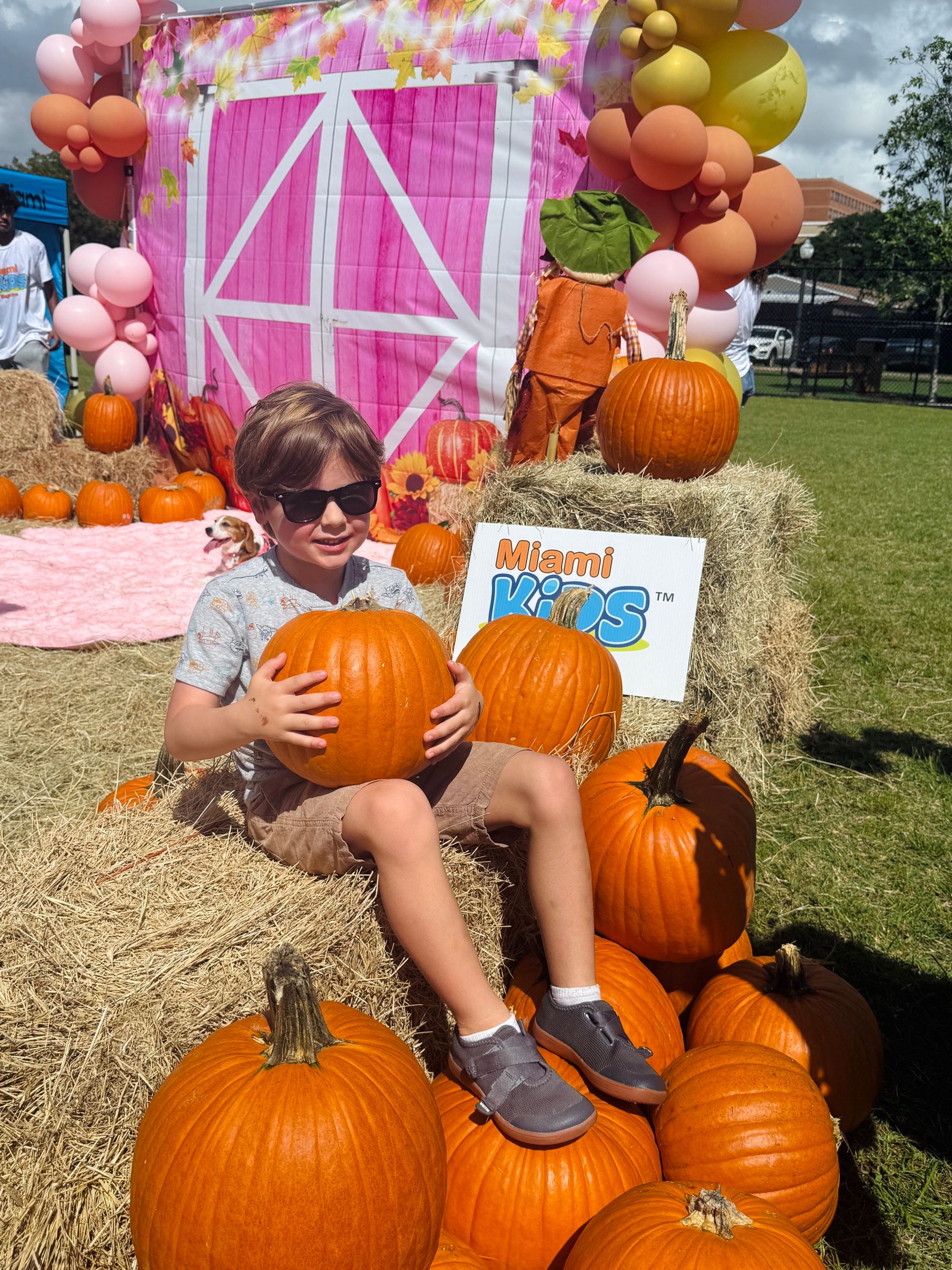 Un niño entre calabazas en el Fall Festival de Miami Kids Magazine