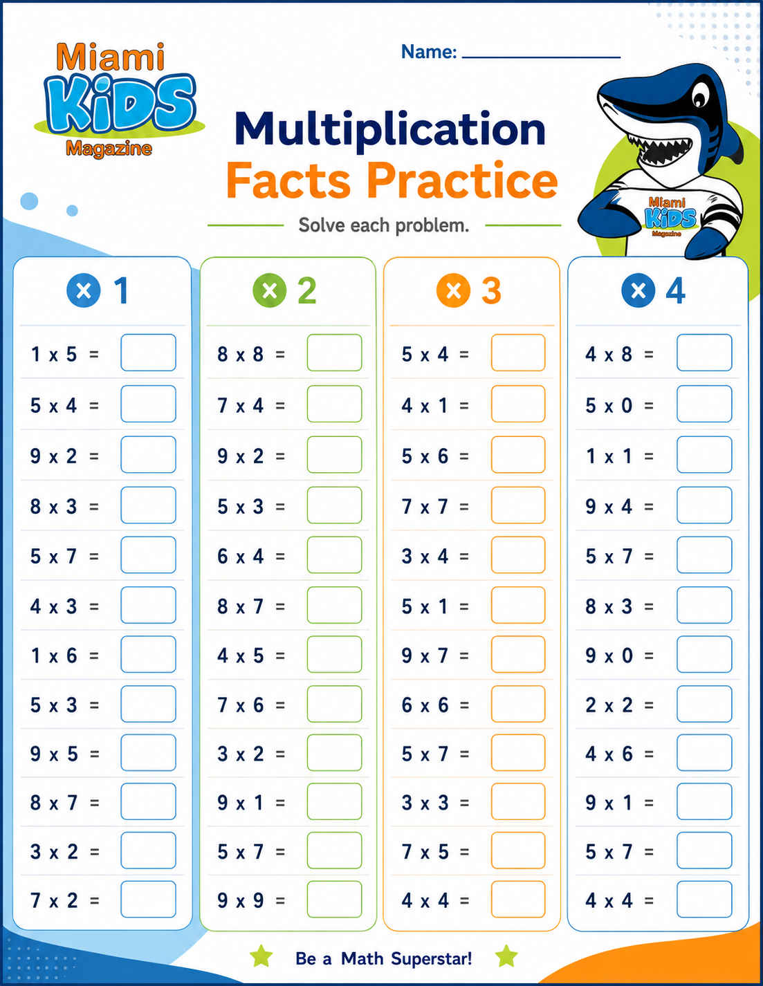 Práctica de tablas de multiplicar