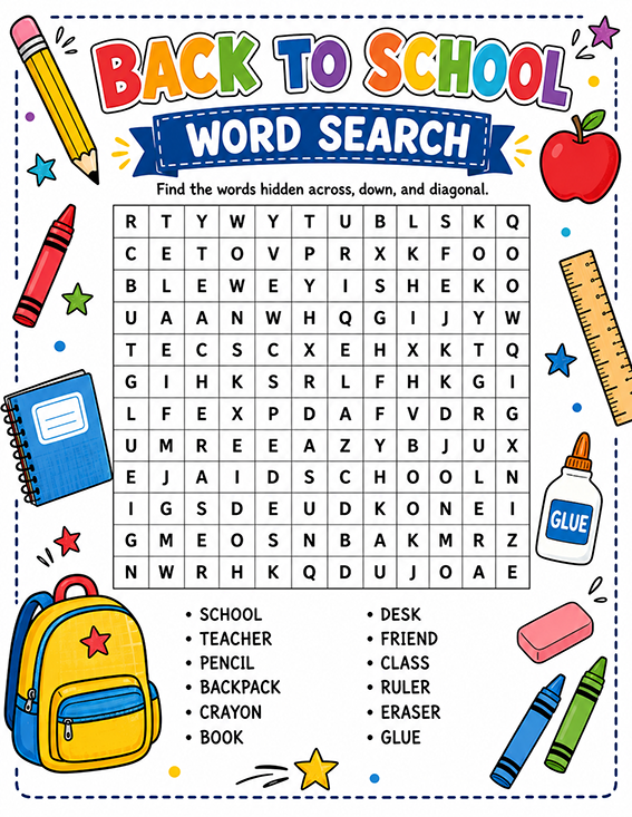Sopa de letras: regreso a clases