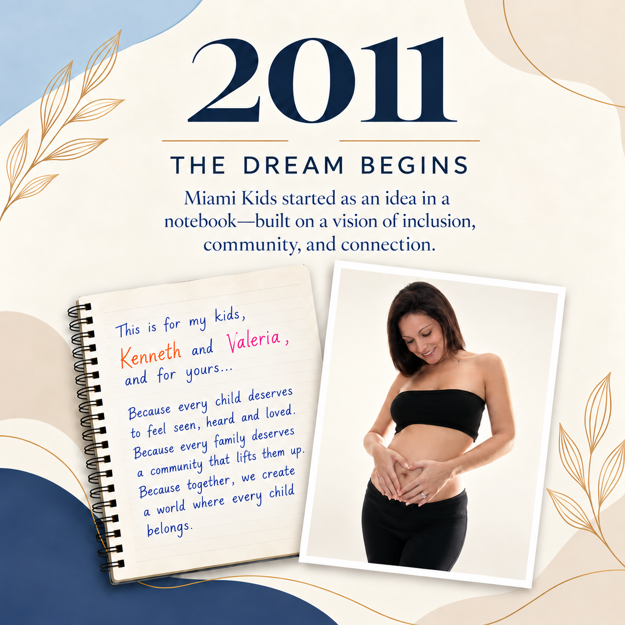 2011, The Dream Begins: Karla Richey expecting her son Kenneth, beside the notebook where Miami Kids Magazine began