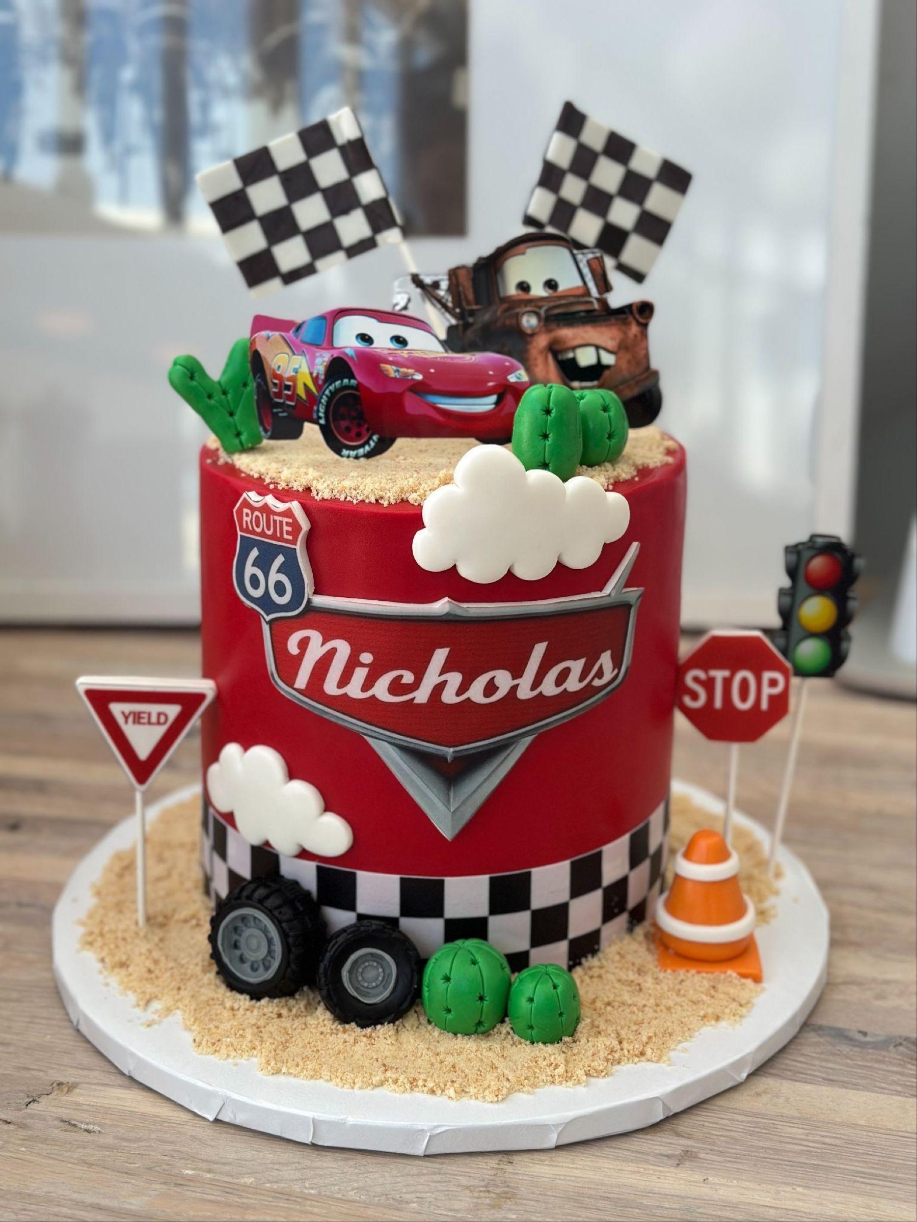A race-car birthday cake by Miami Birthday Cakes