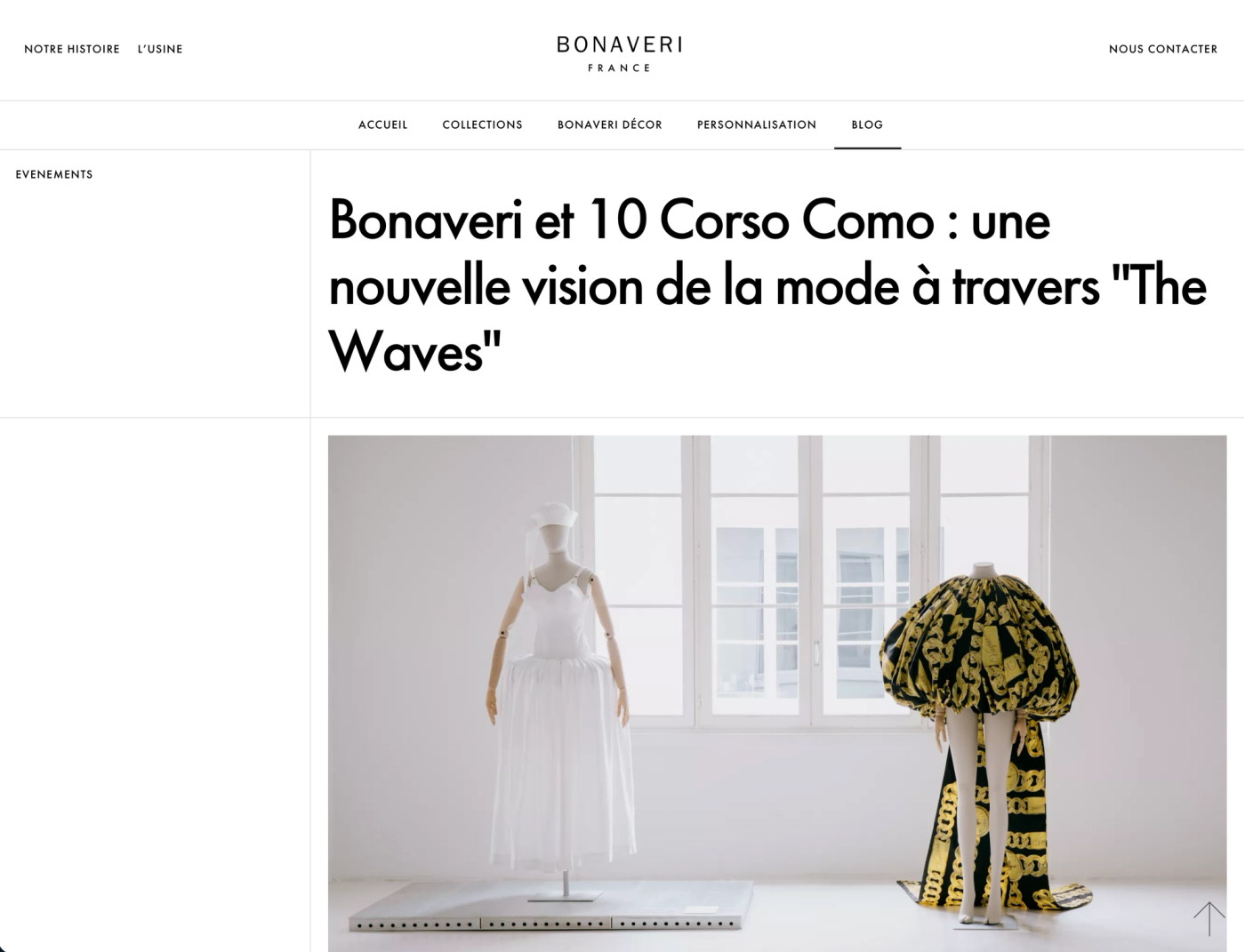 Bonaveri France article featuring two mannequins from The Waves installation