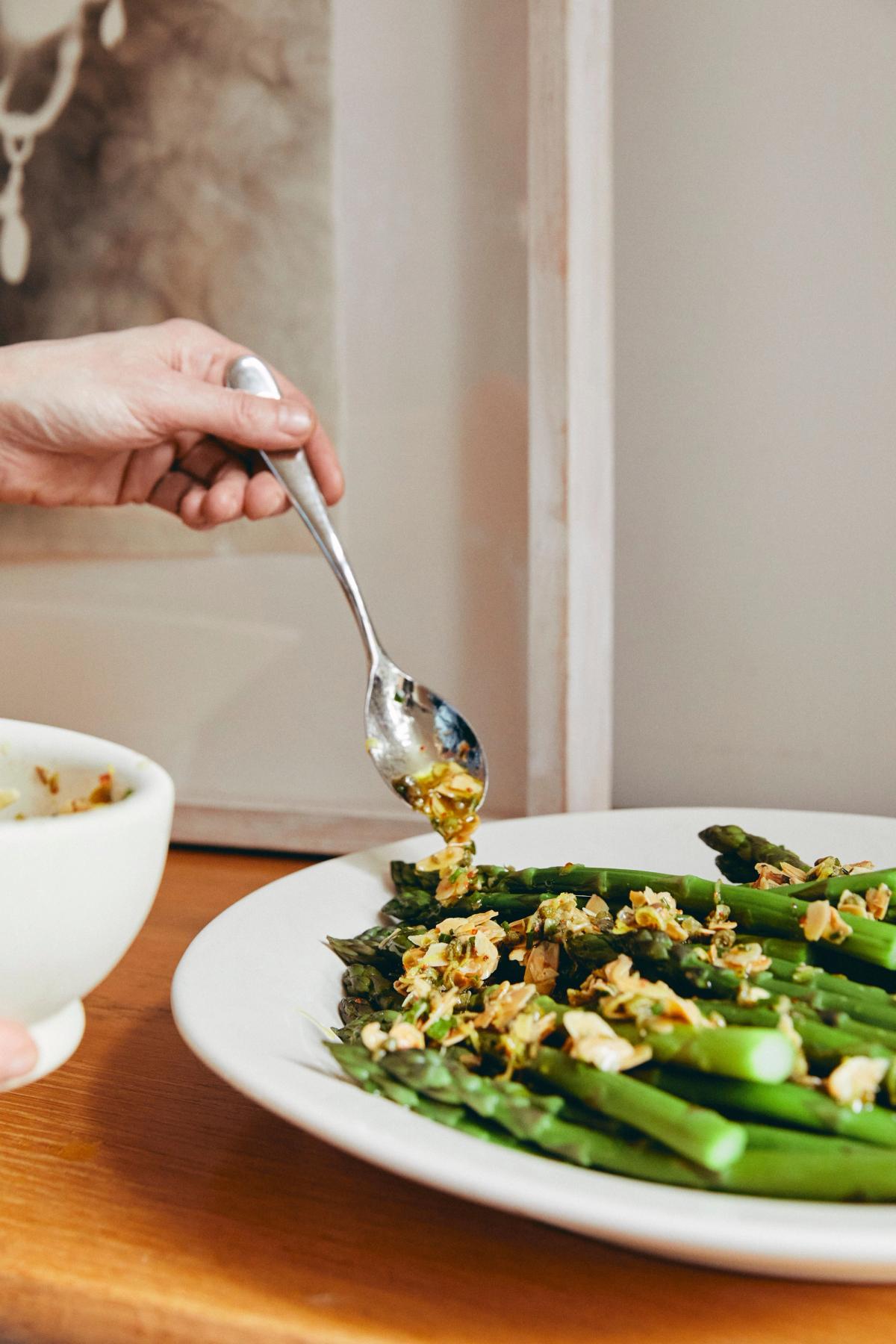Asparagus with Almond, Caper &amp; Lemon Salsa | Margot Magazine