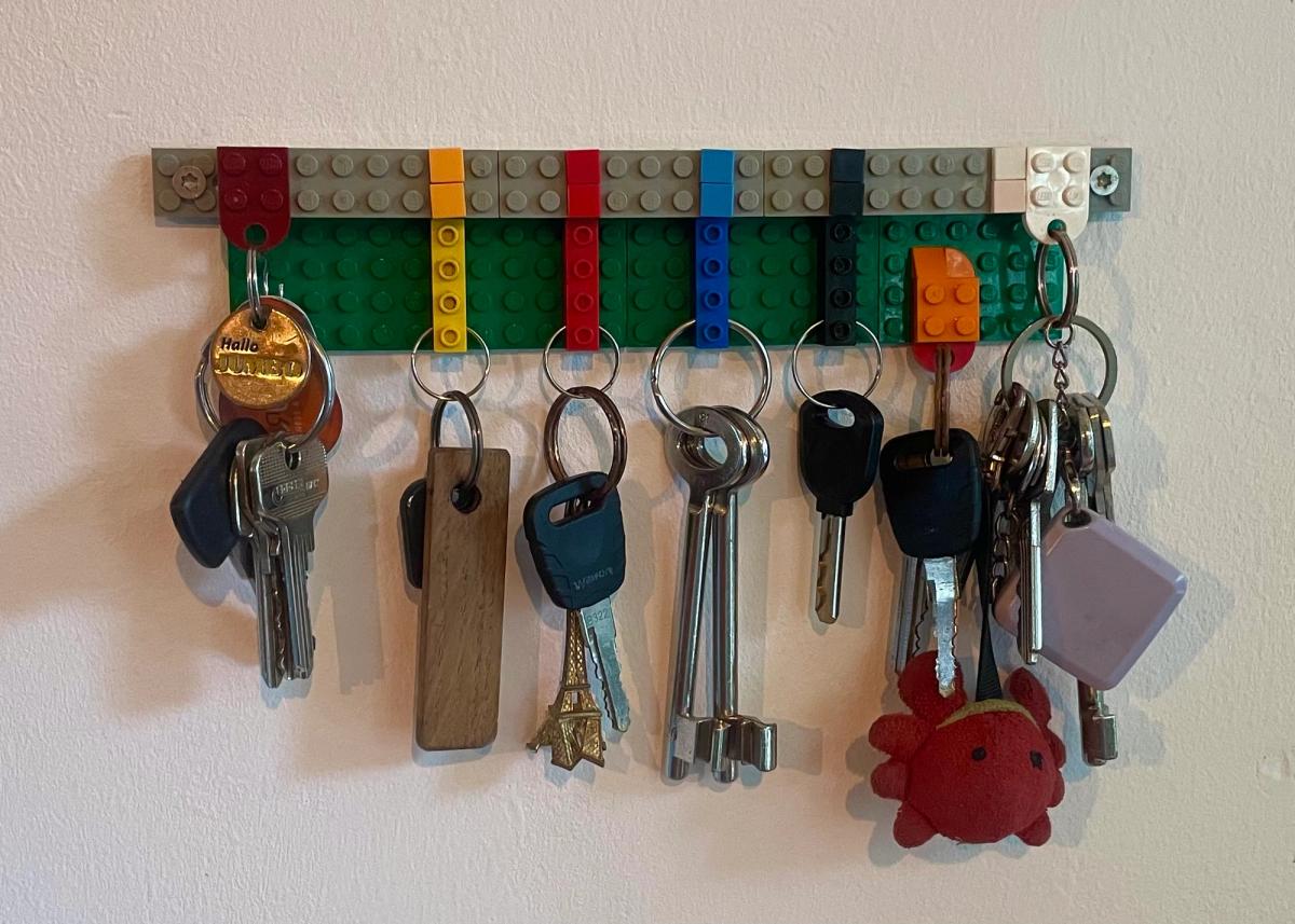 Keys hanging on a lego plate