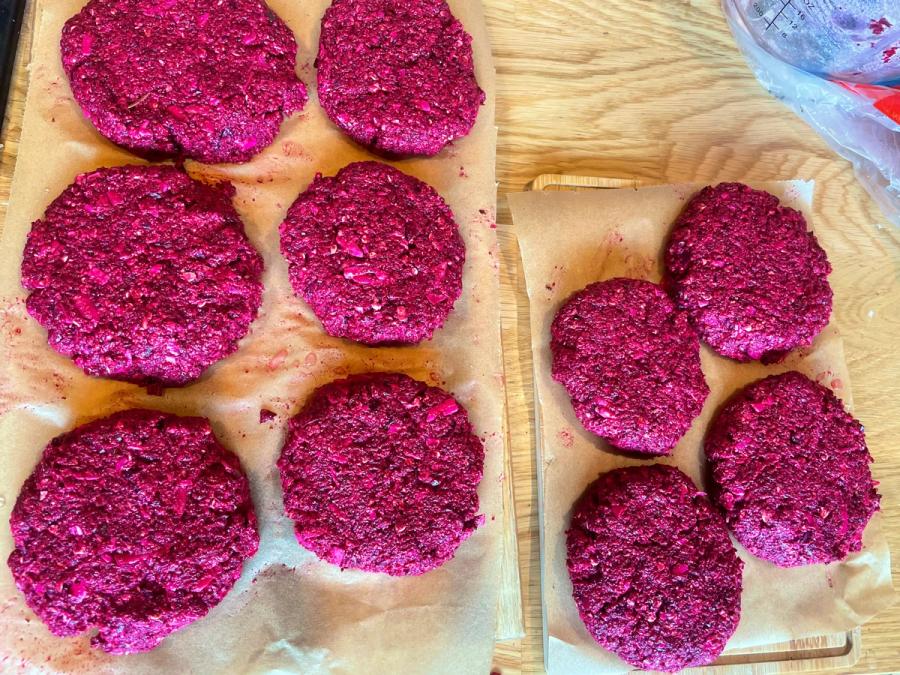 Pink vegetarian burgers made of beets