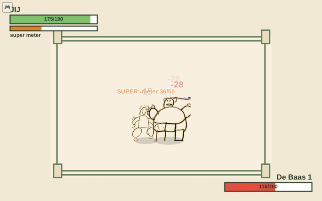 Screenshot of the arena: two drawn figures in a ring, health bars in opposite corners