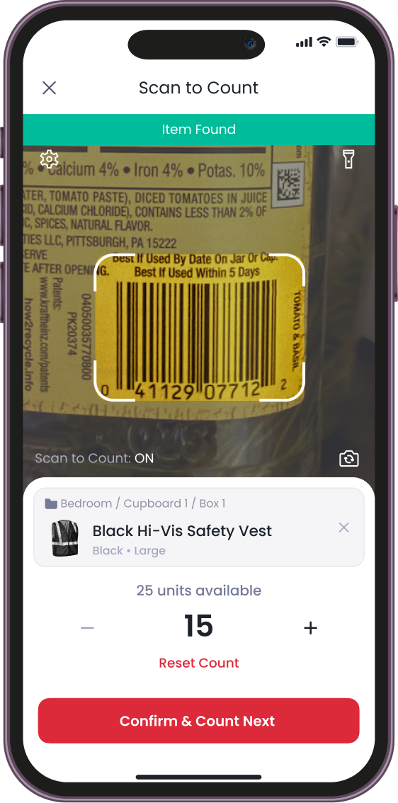 Scan to find items from a batch and increment count by 1