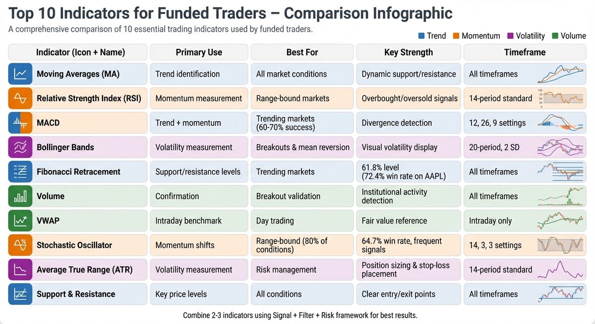 Top 10 Trading Indicators Comparison Chart for Funded Traders