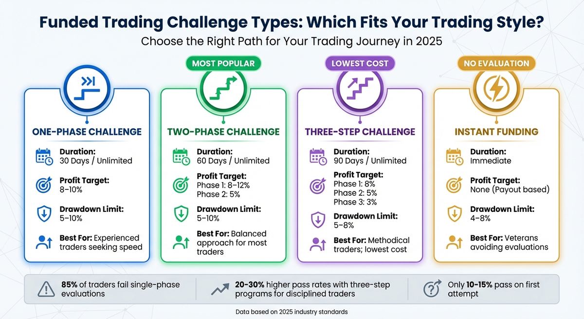 Porovnání typů Funded Trading Challenge 2025
