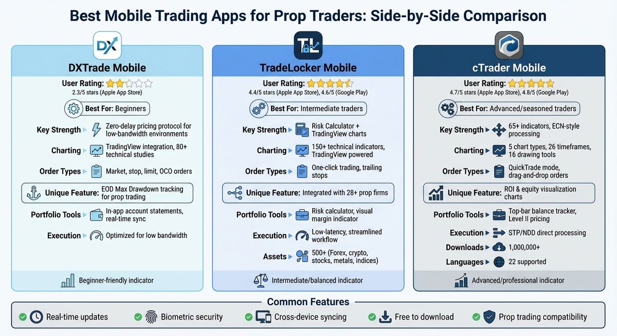 Mobile Trading Apps Comparison: DXTrade vs TradeLocker vs cTrader Features