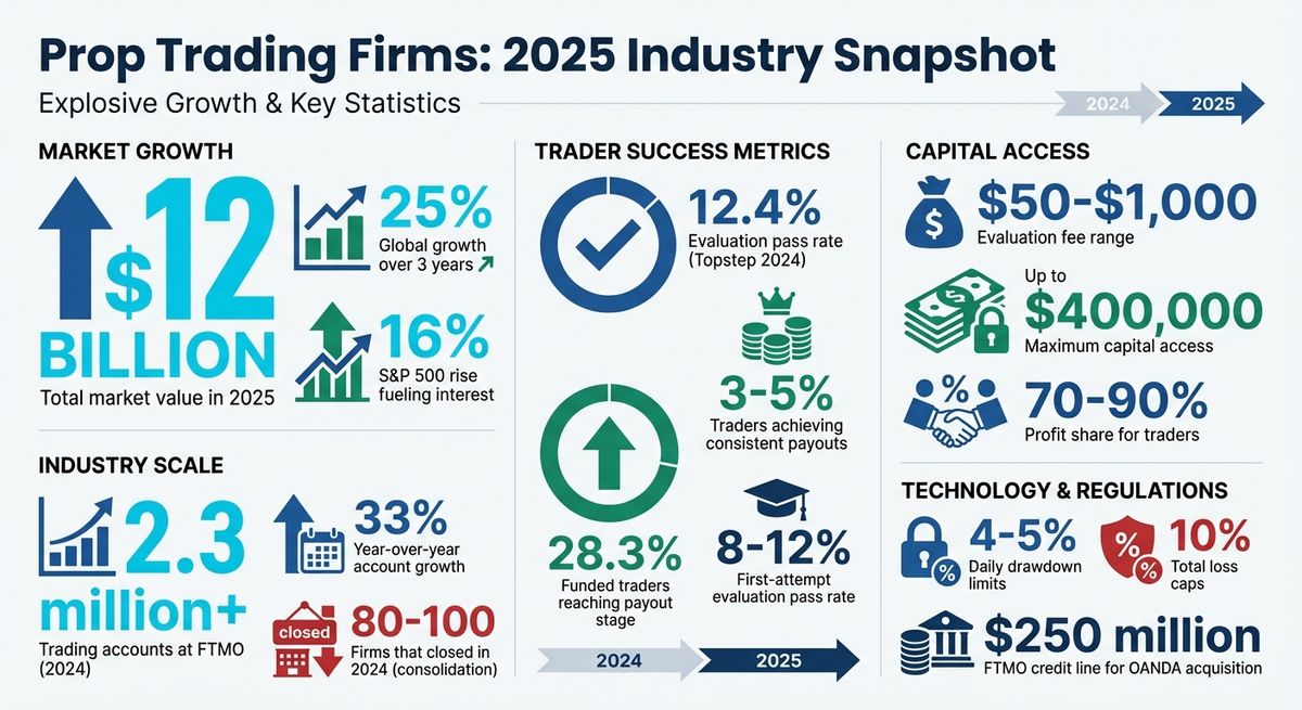 Statistiky růstu prop tradingu v roce 2025