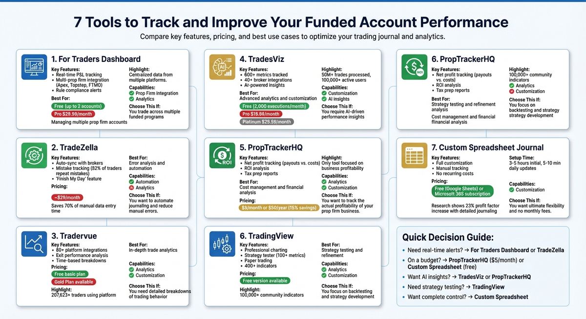 Comparison of 7 Trading Performance Tracking Tools for Funded Accounts