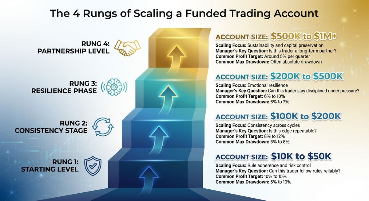 Funded Trading Account Scaling Rungs: Size, Targets, and Drawdown Limits