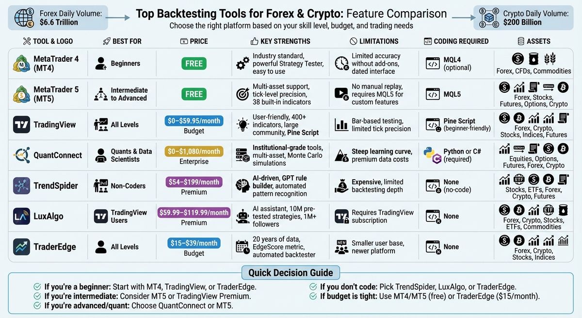 Porovnání 7 nejlepších nástrojů pro zpětné testování Forex a kryptoměn