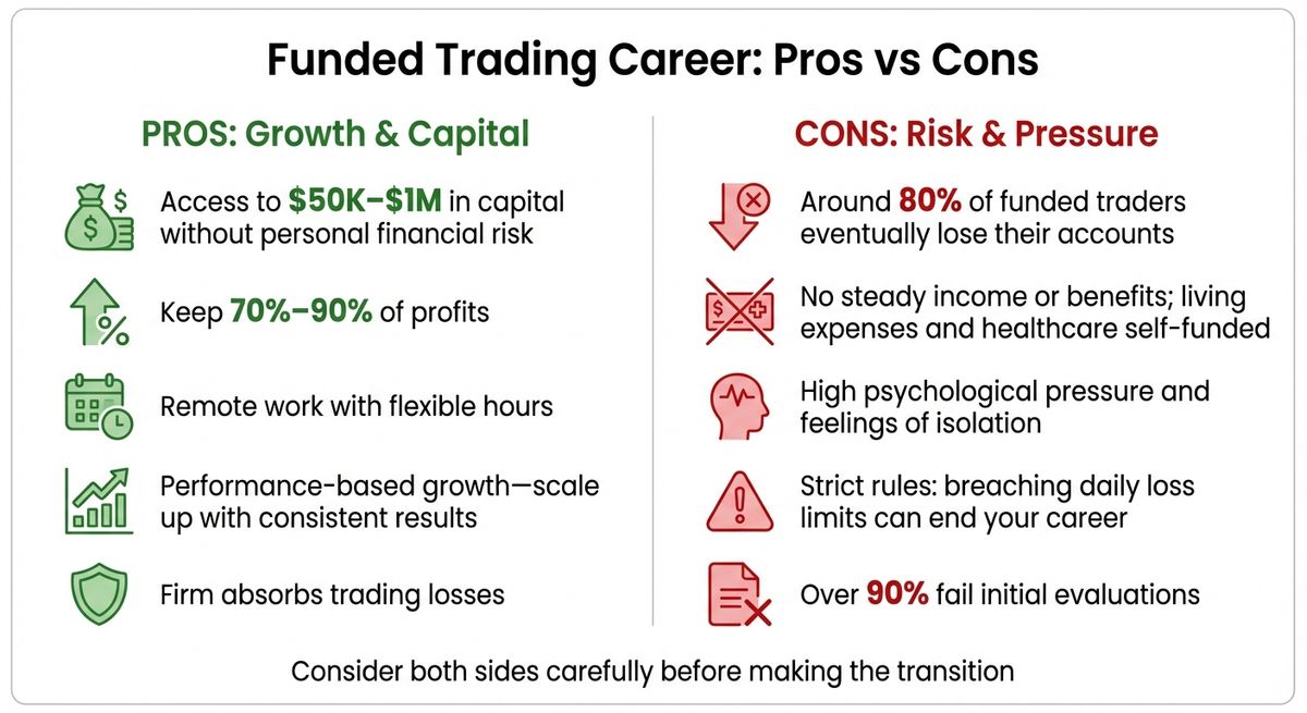 Pros vs Cons of Funded Trading Career: Complete Comparison