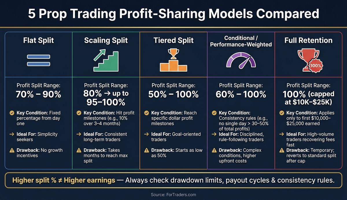 5 Prop Trading Profit-Sharing Models Compared