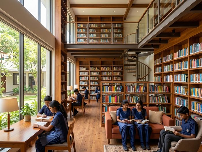 Modern library with rich book collection at Santhan High School