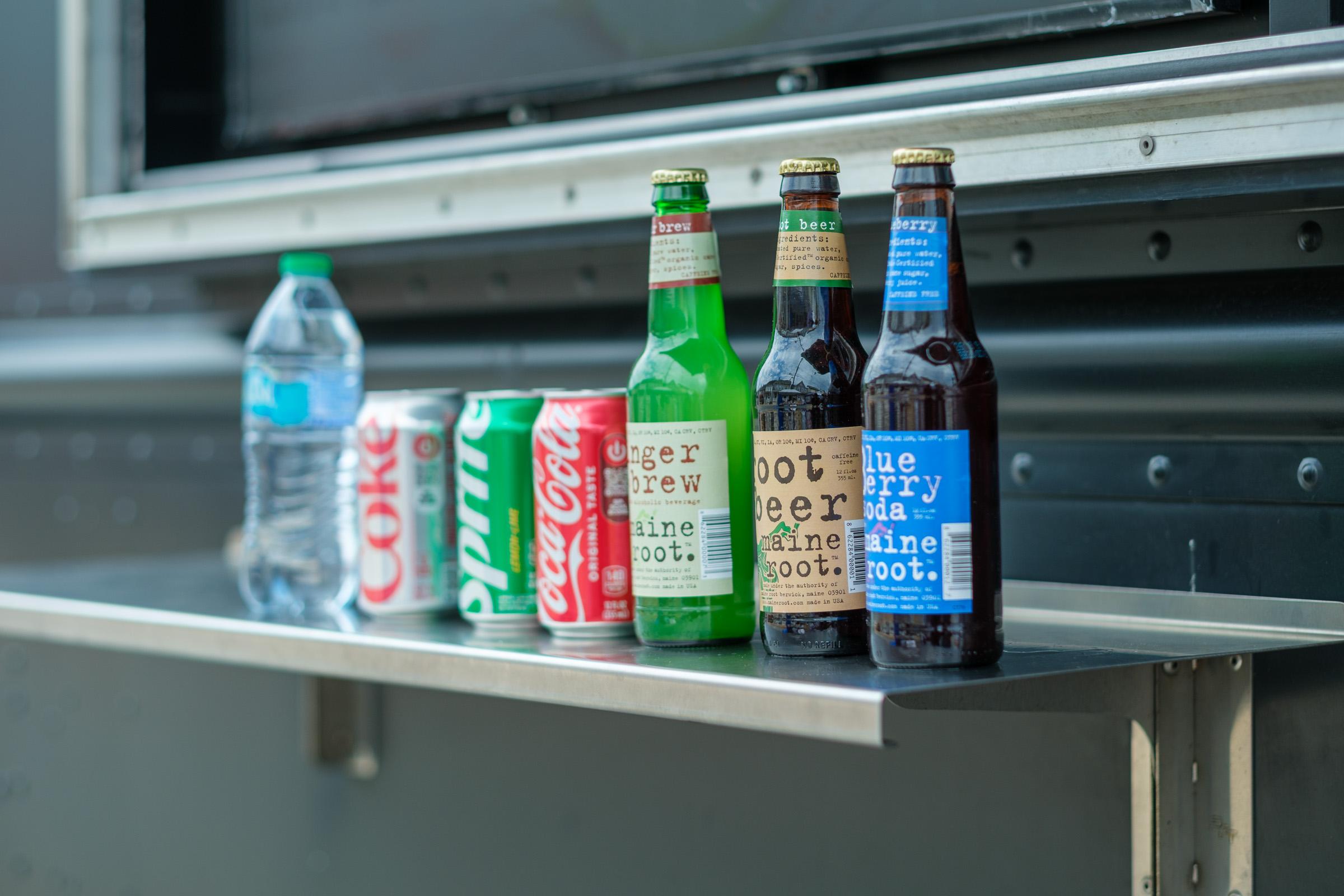 Maine Root bottles on the lobster truck counter next to the Coke and Sprite.