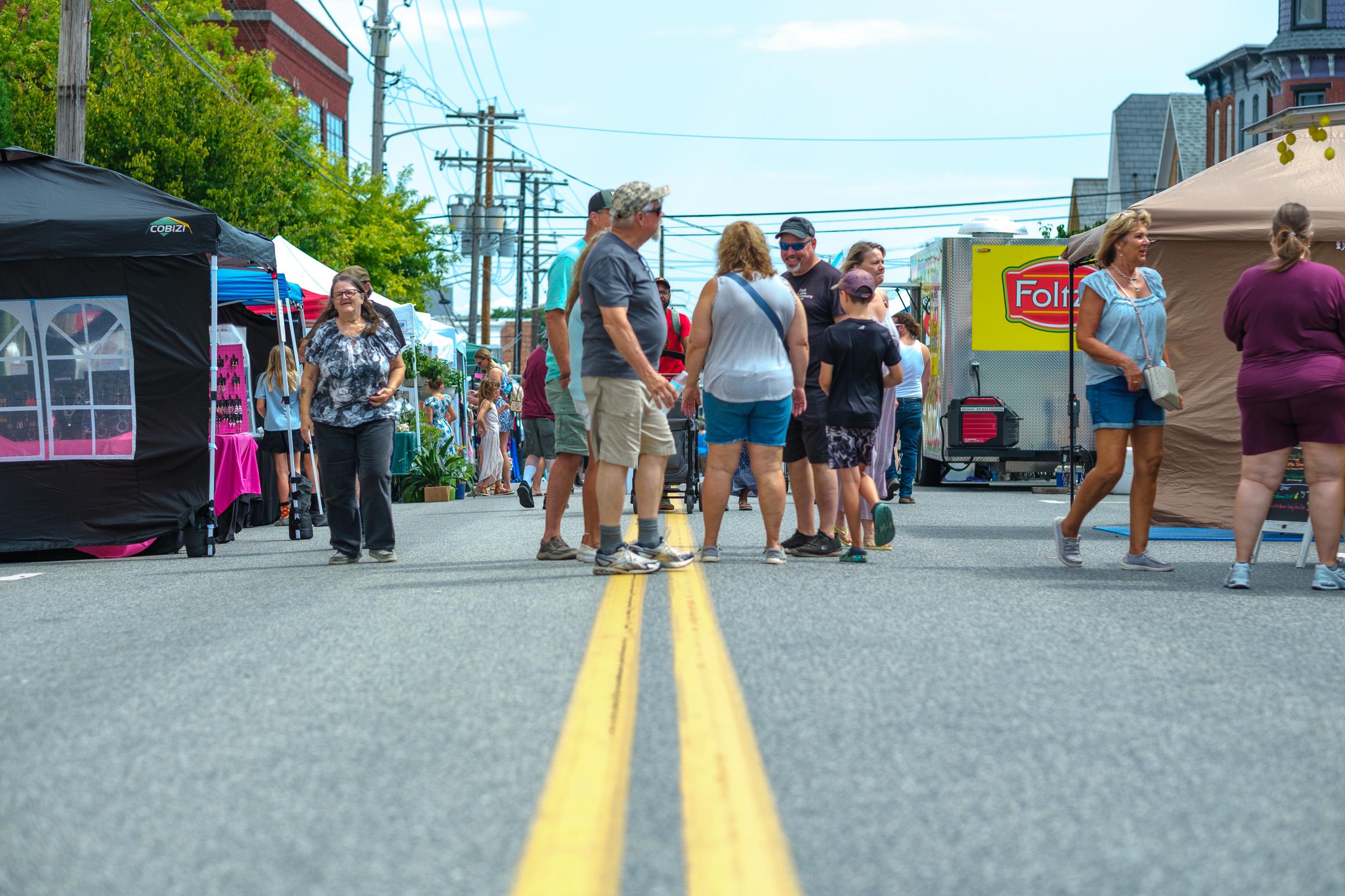 Low angle straight down the double yellow line, Foltz's trailer on the right.
