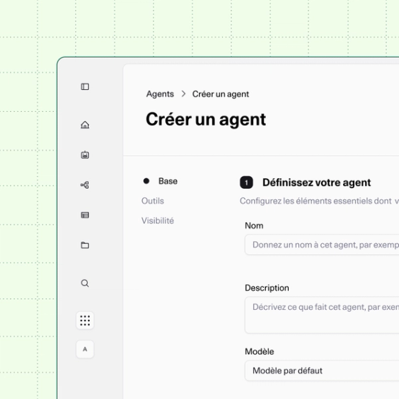 Interface utilisateur montrant une configuration de tâche pour qu’un agent IA extraie des données démographiques et des attributions à partir d'une entrée JSON à l'aide des outils Slack, Drive et MCP.