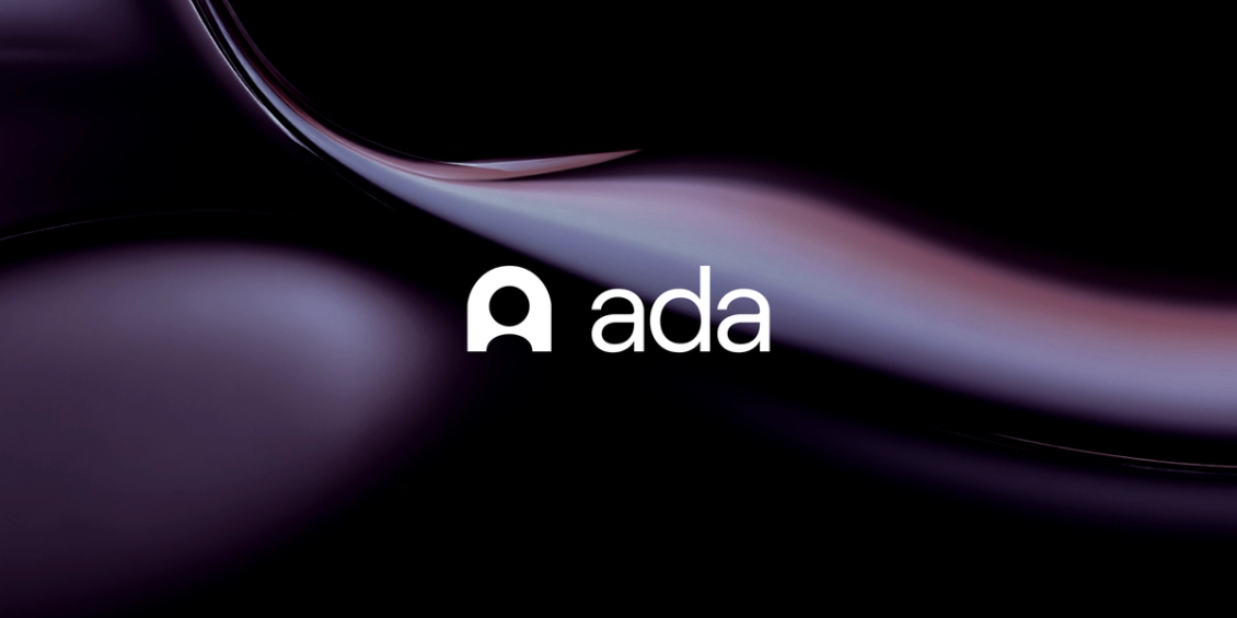 Abstract purple textured background with diagonal brush-like patterns, featuring the Ada logo centered in white.