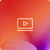 Abstract background with orange hues, featuring a minimalist white video icon in the center