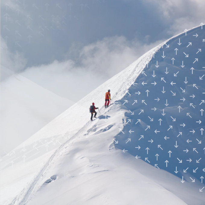 Collage of diverse people’s profile photos connected by dotted lines on a dark green digital background resembling data streams or circuitry, representing a connected global network.