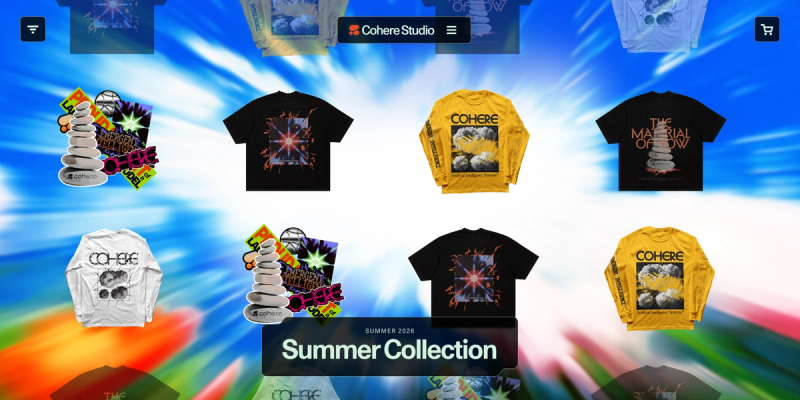 Screenshot of the Cohere Merch store featuring images of branded shirts