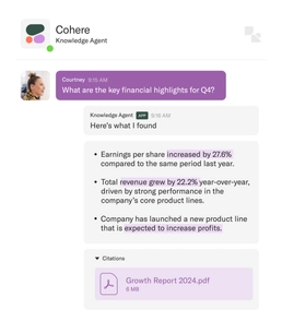 Interface of a chat assistant labeled 'Chat with Command A', displaying options to stay up to date on rental prices, research solar panels, and learn trigonometry