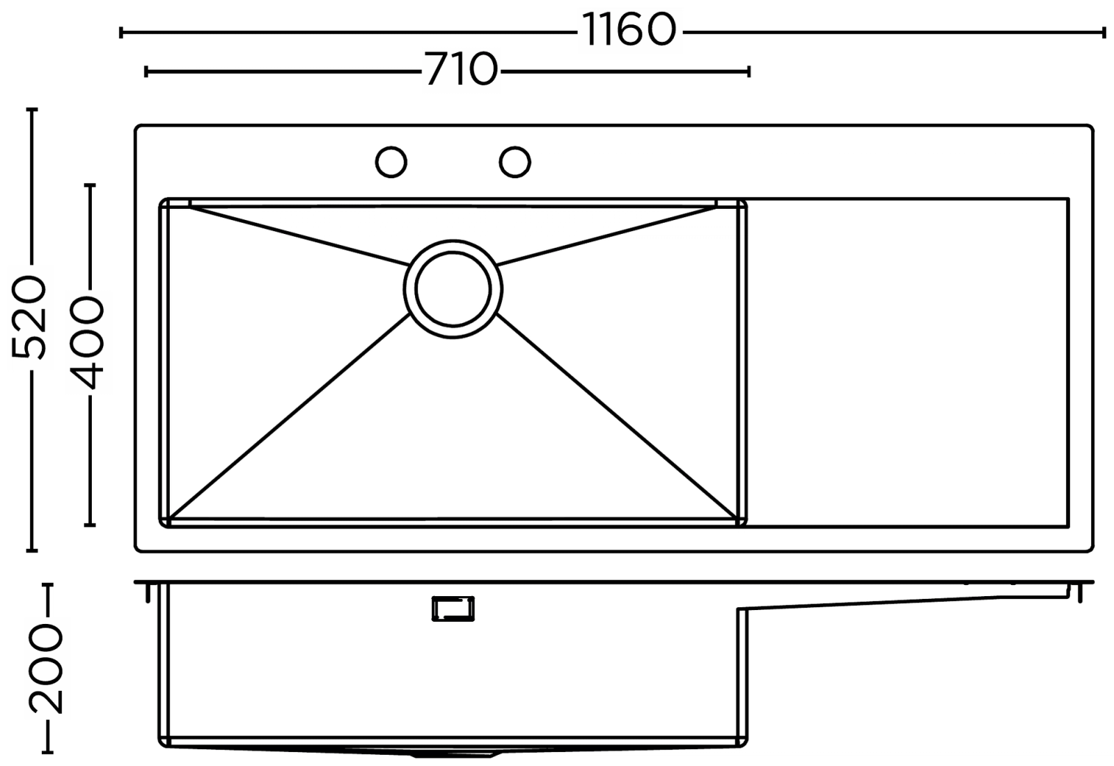 Carysil German Design SS Sink technical drawing