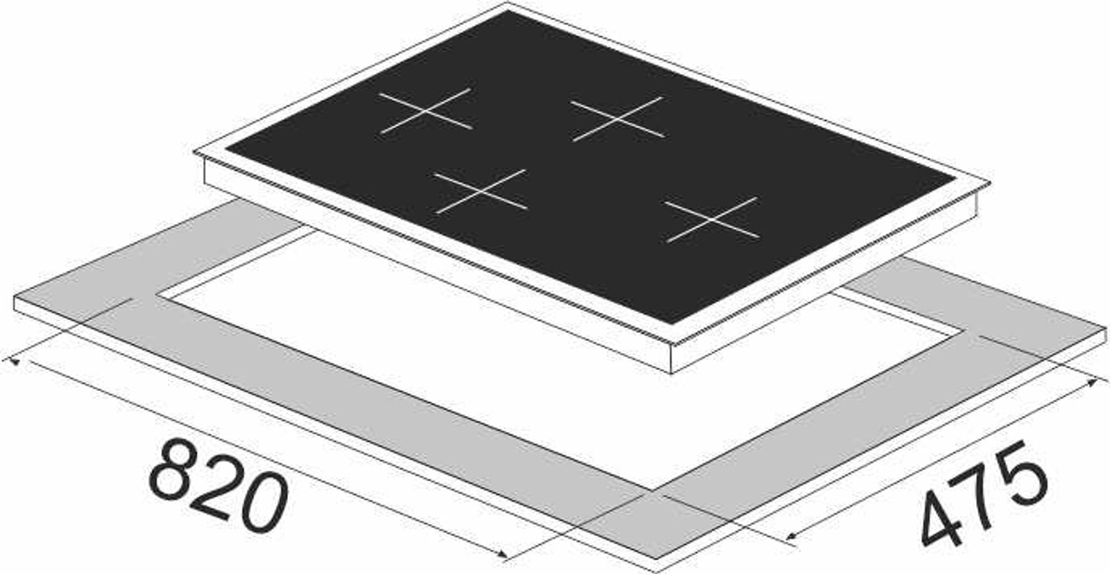 Carysil Sapphire 90cm Built-in Glass Hob, 4 Brass Burner technical drawing