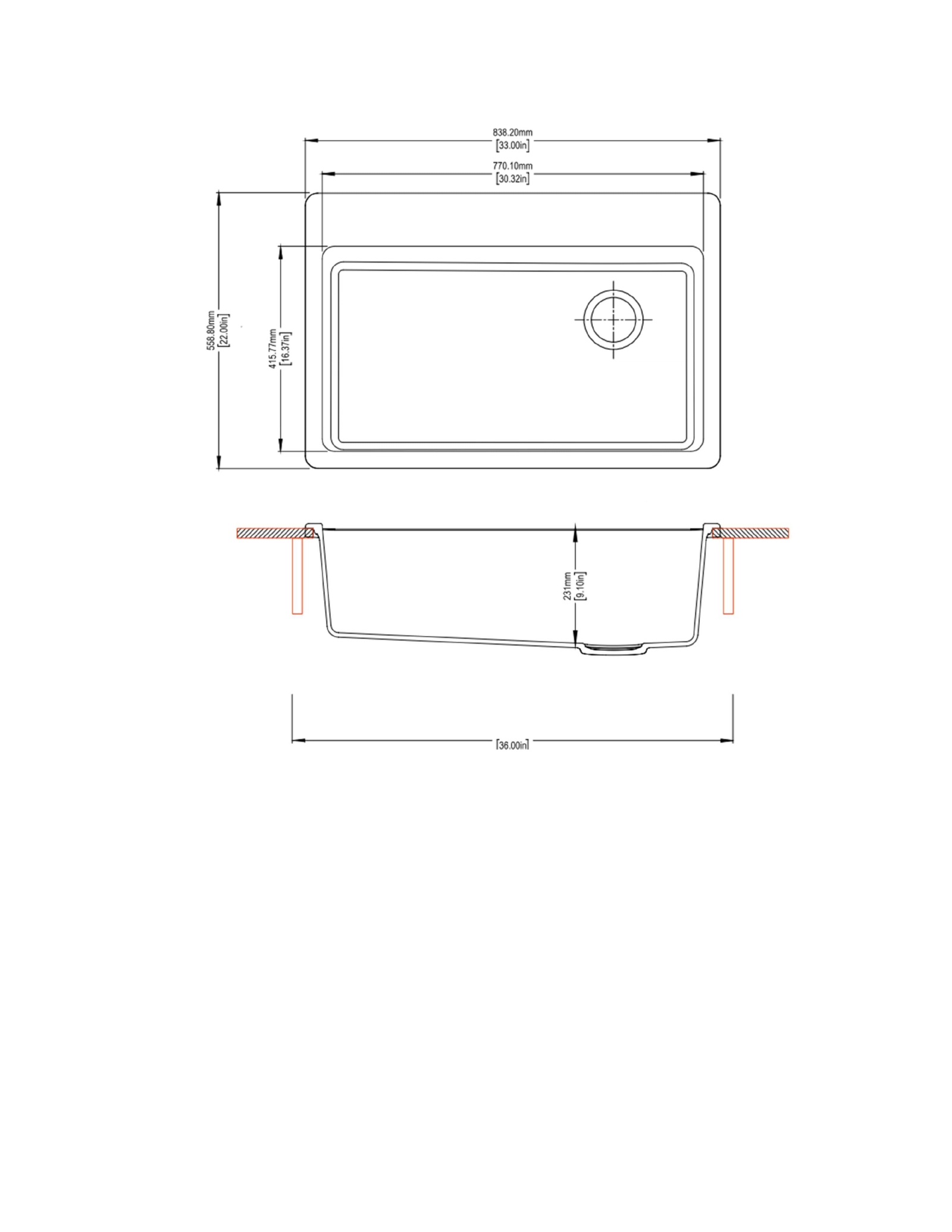 Carysil 13322 Tango Single Bowl Kitchen Sink technical drawing