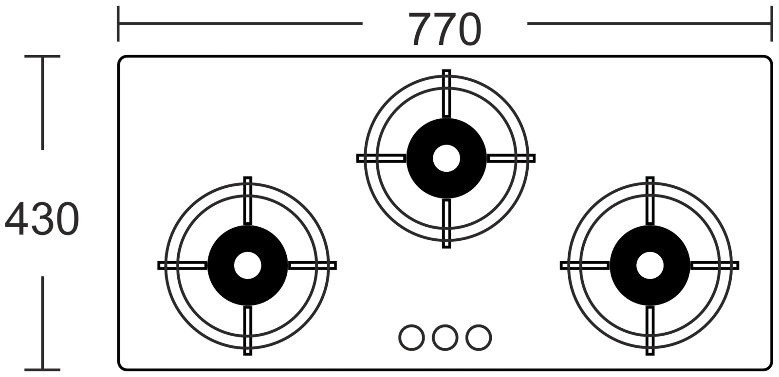 Olive Cooktop 3 Burner technical drawing